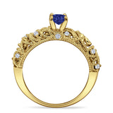 Art Deco 6.2mm Round Blue Sapphire CZ Beaded Filigree Ring 925 Sterling Silver