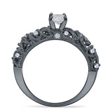 Art Deco 6.2mm Round Cubic Zirconia Beaded Filigree Ring 925 Sterling Silver
