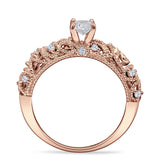 Art Deco 6.2mm Round Cubic Zirconia Beaded Filigree Ring 925 Sterling Silver