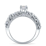 Art Deco 6.2mm Round Cubic Zirconia Beaded Filigree Ring 925 Sterling Silver