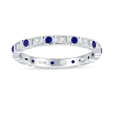 Minimalist 2.5mm Full Eternity Band CZ & Blue Sapphire CZ 925 Sterling Silver