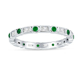 Minimalist 2.5mm Full Eternity Band CZ & Green Emerald CZ 925 Sterling Silver