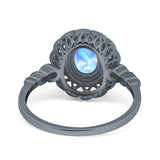 Art Deco Oval Natural Stone Beaded Ring