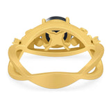 Art Deco Round Natural Stone Flower Ring