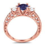 Three Stone Art Deco Round Natural Stone Ring