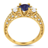 Three Stone Art Deco Round Natural Stone Ring