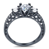 Three Stone Art Deco Round Natural Stone Ring