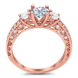 Three Stone Art Deco Round Natural Stone Ring