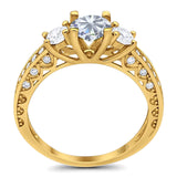 Three Stone Art Deco Round Natural Stone Ring