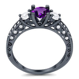 Three Stone Art Deco Round Natural Stone Ring