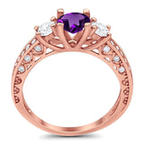 Three Stone Art Deco Round Natural Stone Ring