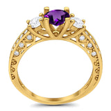 Three Stone Art Deco Round Natural Stone Ring