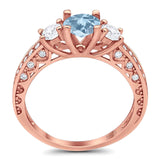 Three Stone Art Deco Round Natural Stone Ring