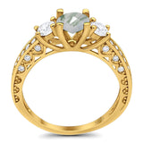 Three Stone Art Deco Round Natural Stone Ring