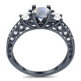 Three Stone Art Deco Round Natural Stone Ring