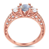 Three Stone Art Deco Round Natural Stone Ring