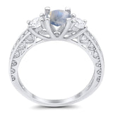 Three Stone Art Deco Round Natural Stone Ring