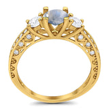 Three Stone Art Deco Round Natural Stone Ring