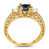 Three Stone Art Deco Round Natural Stone Ring