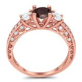 Three Stone Art Deco Round Natural Stone Ring