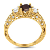 Three Stone Art Deco Round Natural Stone Ring