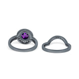 Two Piece Round Natural Stone Bridal Ring