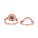 Two Piece Round Natural Stone Bridal Ring