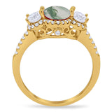 Three Stone Round Natural Stone Ring