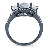 Three Stone Round Natural Stone Ring