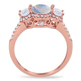 Three Stone Round Natural Stone Ring