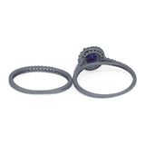 Two Piece Round Natural Stone Bridal Ring