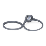 Two Piece Round Natural Stone Bridal Ring