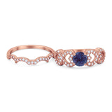 Two Piece Round Natural Stone Art Deco Ring
