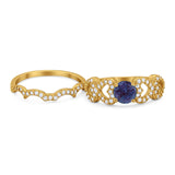 Two Piece Round Natural Stone Art Deco Ring