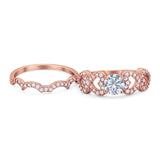 Two Piece Round Natural Stone Art Deco Ring