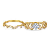 Two Piece Round Natural Stone Art Deco Ring