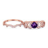 Two Piece Round Natural Stone Art Deco Ring