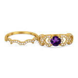 Two Piece Round Natural Stone Art Deco Ring