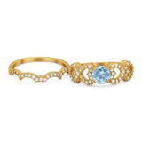 Two Piece Round Natural Stone Art Deco Ring