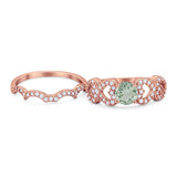 Two Piece Round Natural Stone Art Deco Ring