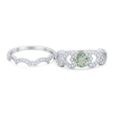 Two Piece Round Natural Stone Art Deco Ring