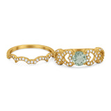 Two Piece Round Natural Stone Art Deco Ring