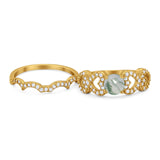 Two Piece Round Natural Stone Art Deco Ring