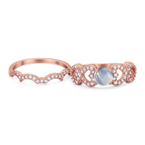 Two Piece Round Natural Stone Art Deco Ring