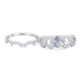Two Piece Round Natural Stone Art Deco Ring