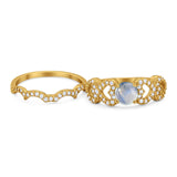 Two Piece Round Natural Stone Art Deco Ring