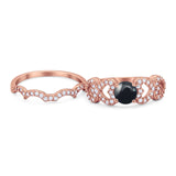 Two Piece Round Natural Stone Art Deco Ring
