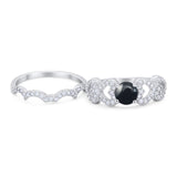 Two Piece Round Natural Stone Art Deco Ring