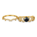 Two Piece Round Natural Stone Art Deco Ring