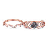 Two Piece Round Natural Stone Art Deco Ring